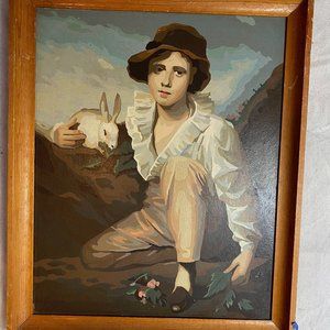 Vintage paint by numbers "a boy with a rabbit"